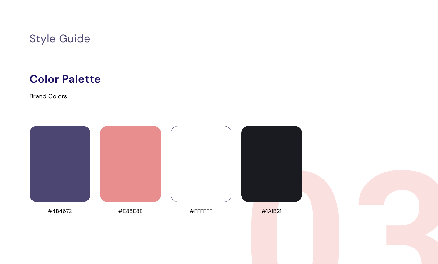 Palette slide with four brand swatches in violet, coral, white and black