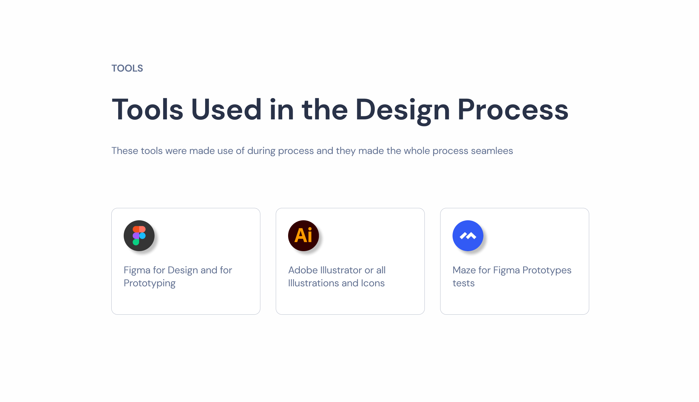 Slide of three tool cards for design, illustration and prototype testing