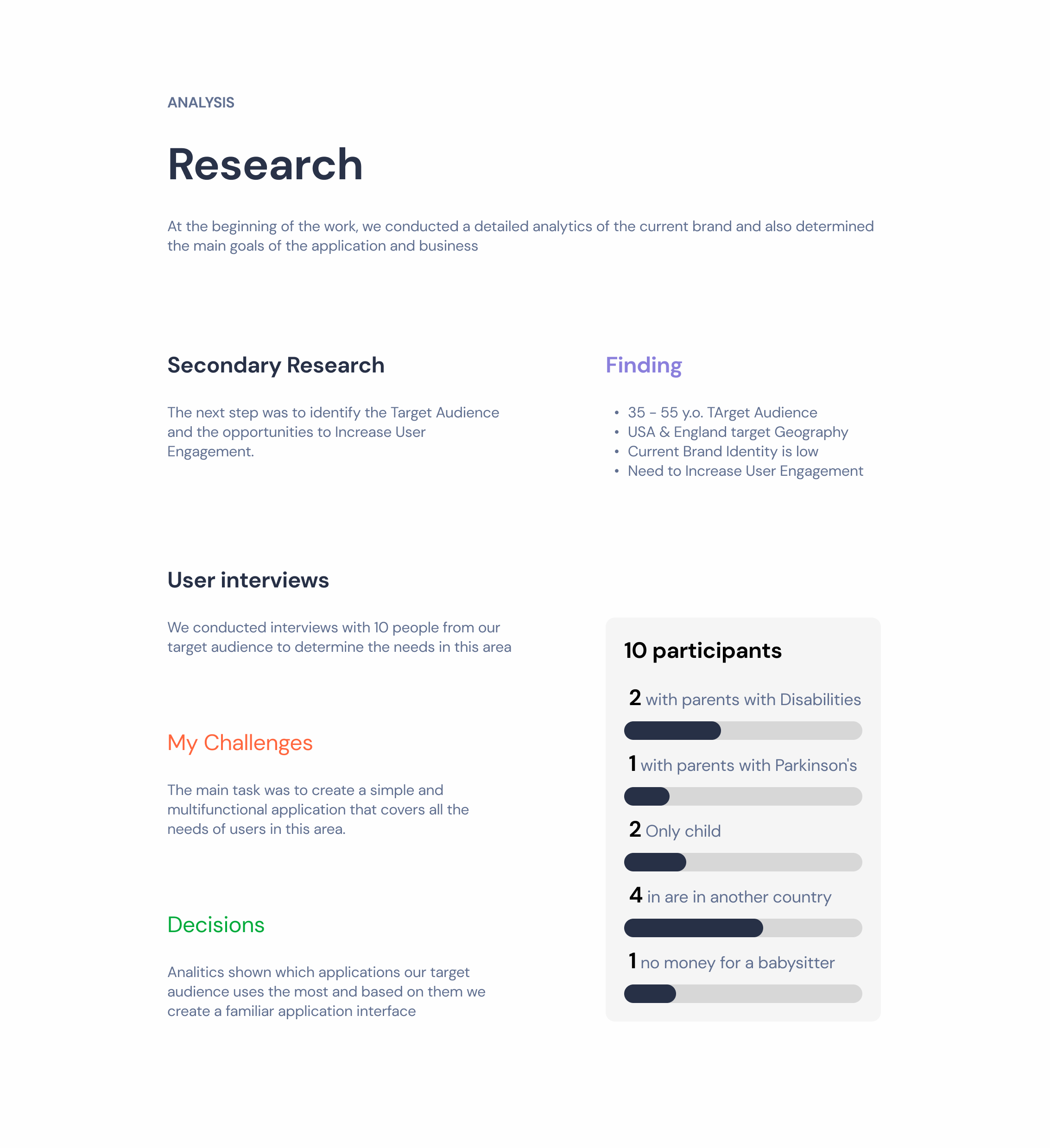 Research summary with key findings and bars breaking down ten interviewees