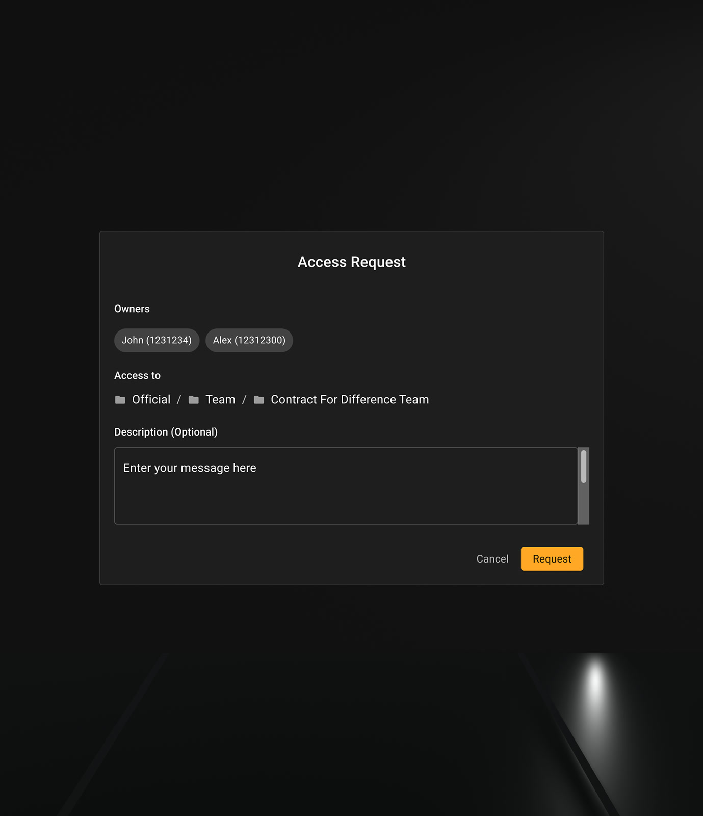 Request for access to an object owned by someone else, addressed by name