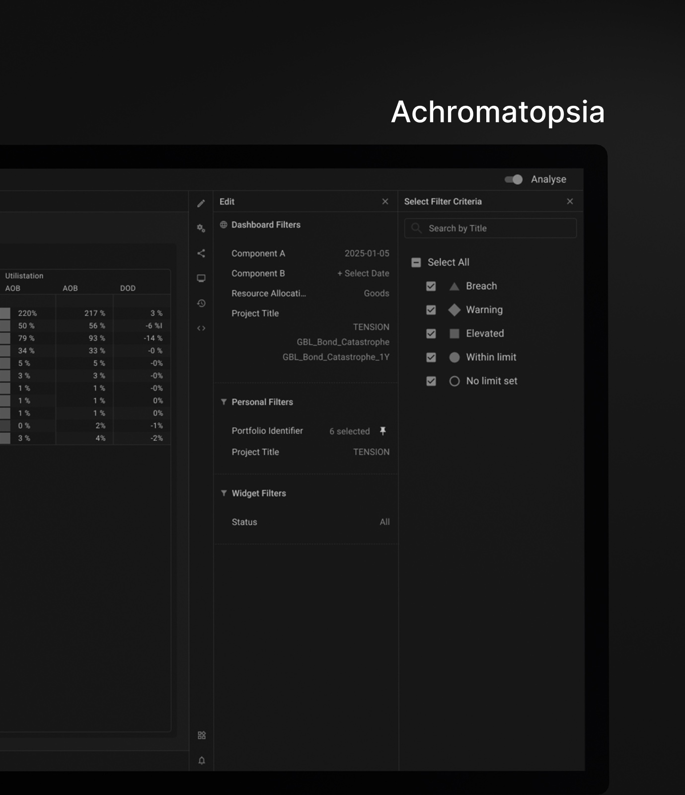 The grid rendered without colour as an achromatopsia stress test
