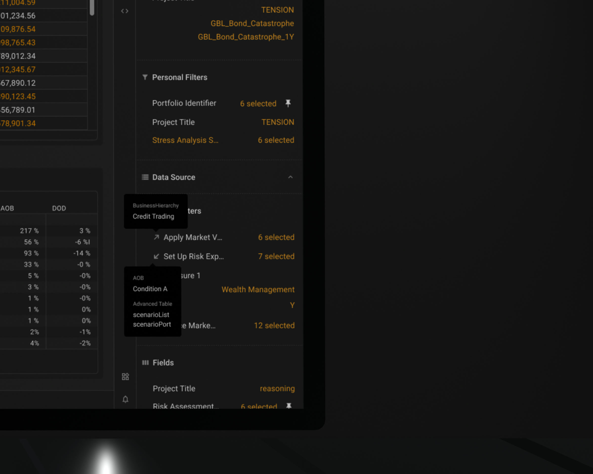 Filter panel with subscription markers expanded, naming the widget on the other end.
