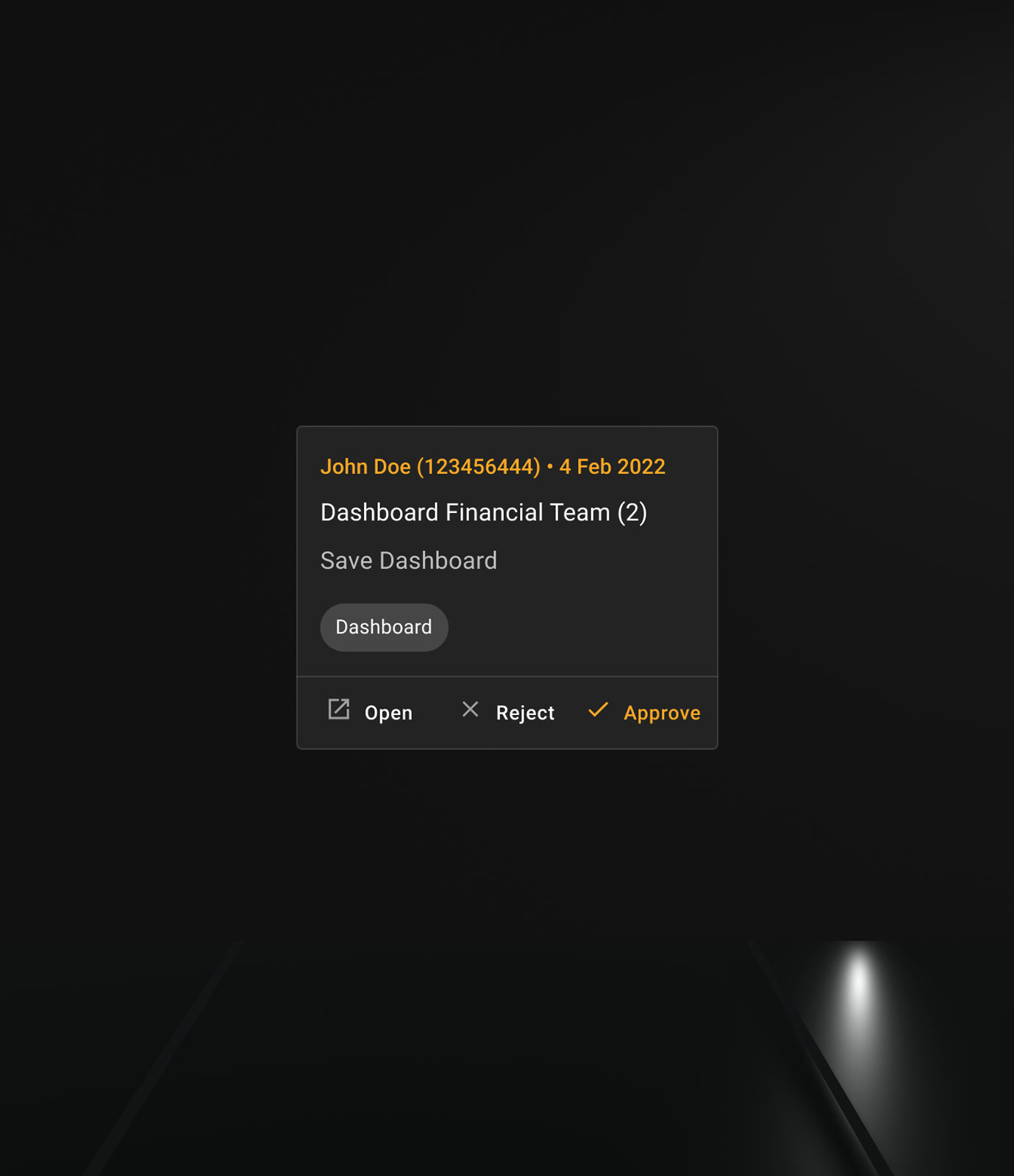 Incoming change request with open, approve and decline actions