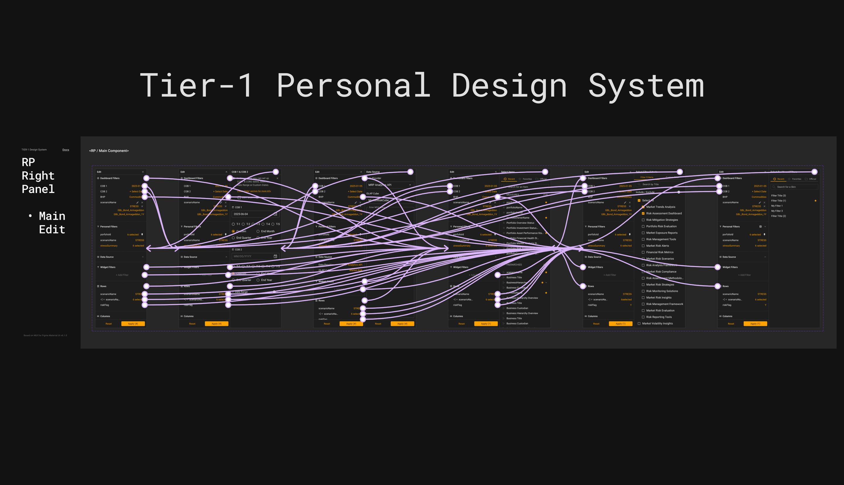 Component sheet: the side panel in every state and the routes between them
