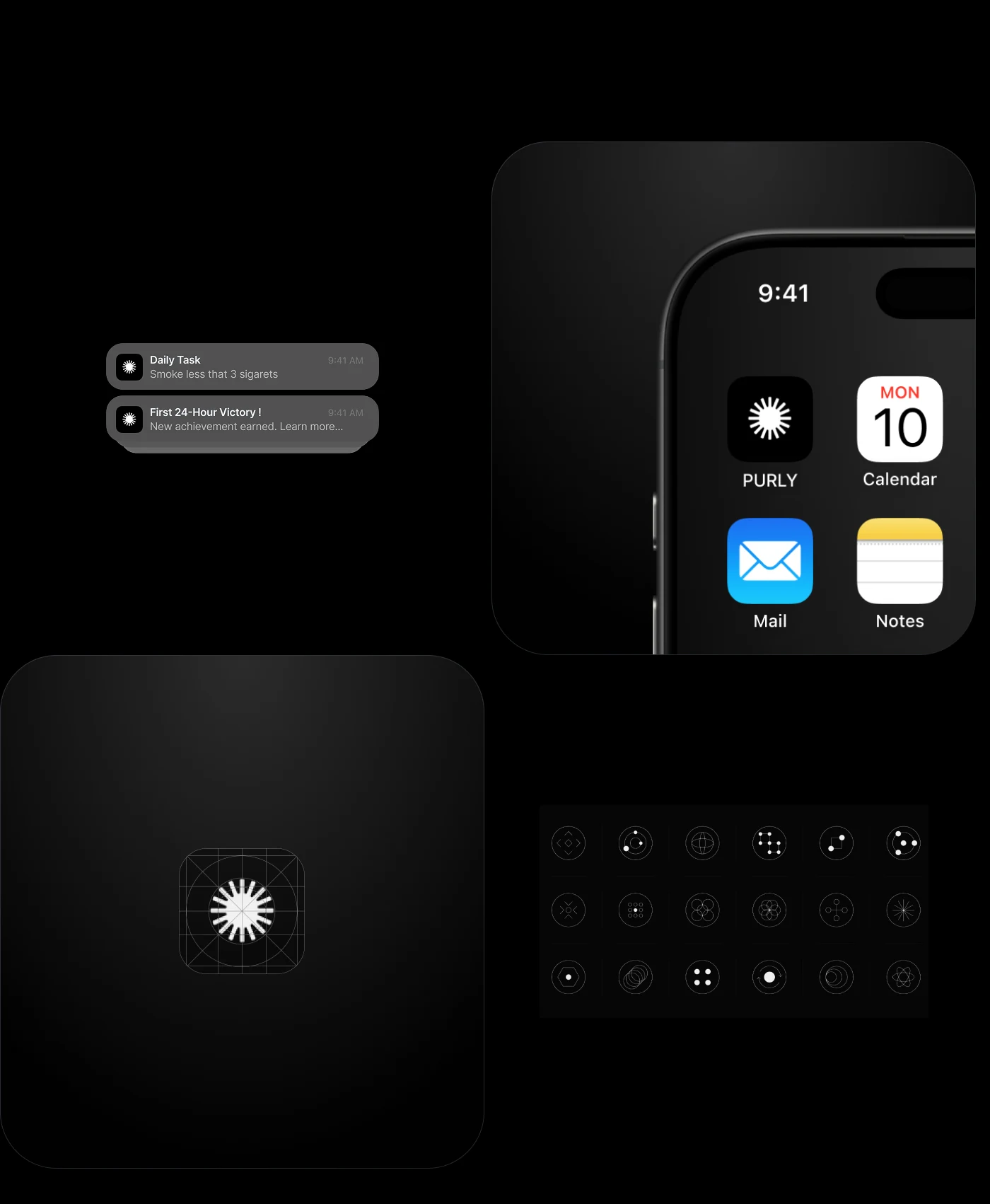 The app icon on a home screen, the notification style and the icon set.
