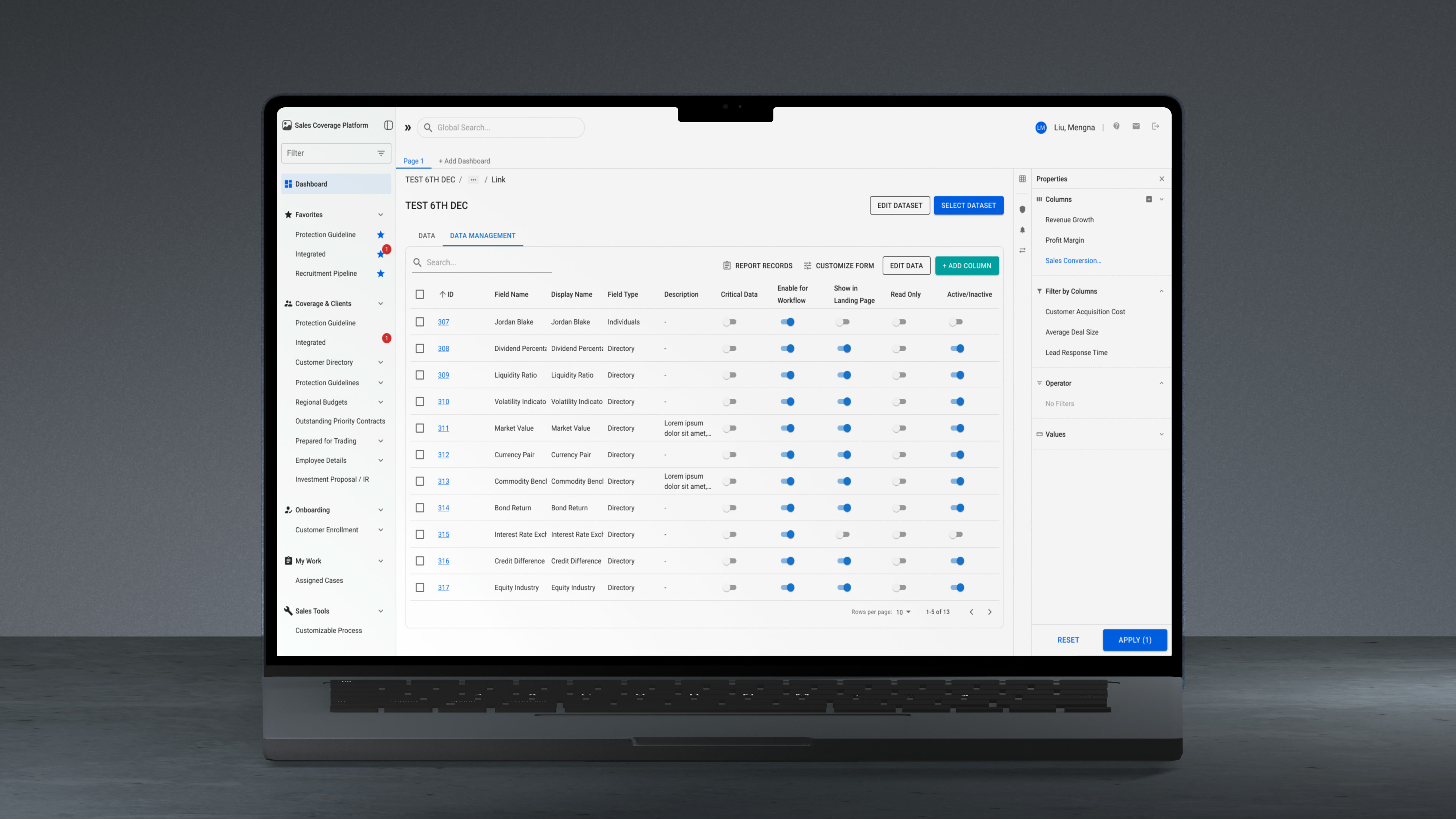 Navigation regrouped into collapsible work domains, with pinned items on top