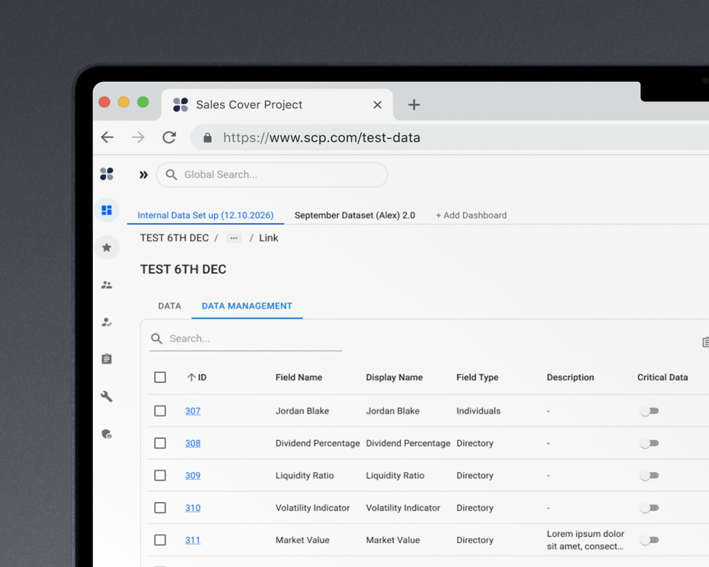 Chosen: named pages inside the application, sitting above the breadcrumb